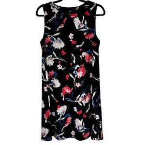 AGB Women’s Floral Sleeveless Shift Dress Vibrant Black Pink White Blue Midi M